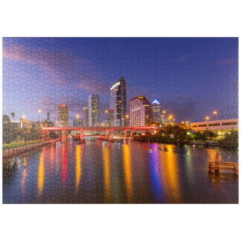 Darstellung des Puzzle Motivs Skyline von Tampa – Nachtreflexionen auf dem Hillsborough River puzzleplate Tampa Skyline – Night Reflections on Hillsborough River 1000 Puzzle