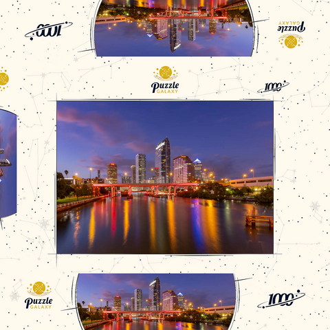 Darstellung des Puzzle Motivs Skyline von Tampa – Nachtreflexionen auf dem Hillsborough River Tampa Skyline – Night Reflections on Hillsborough River 1000 Puzzle Schachtel 3D Modell