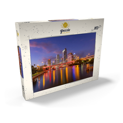 Darstellung des Puzzle Motivs Skyline von Tampa – Nachtreflexionen auf dem Hillsborough River Tampa Skyline – Night Reflections on Hillsborough River 100 Puzzle Schachtel Ansicht2