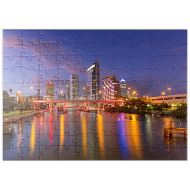 Darstellung des Puzzle Motivs puzzleplate Tampa Skyline – Night Reflections on Hillsborough River 100 Puzzle