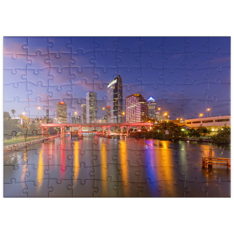 Darstellung des Puzzle Motivs Skyline von Tampa – Nachtreflexionen auf dem Hillsborough River puzzleplate Tampa Skyline – Night Reflections on Hillsborough River 100 Puzzle