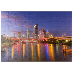 Darstellung des Puzzle Motivs Skyline von Tampa – Nachtreflexionen auf dem Hillsborough River - Puzzleteile: 100