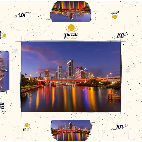 Darstellung des Puzzle Motivs Skyline von Tampa – Nachtreflexionen auf dem Hillsborough River Tampa Skyline – Night Reflections on Hillsborough River 100 Puzzle Schachtel 3D Modell