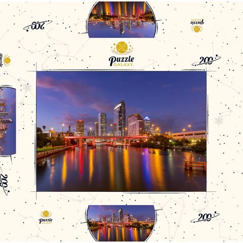 Darstellung des Puzzle Motivs Skyline von Tampa – Nachtreflexionen auf dem Hillsborough River Tampa Skyline – Night Reflections on Hillsborough River 200 Puzzle Schachtel 3D Modell