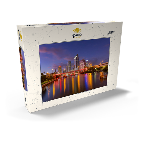 Darstellung des Puzzle Motivs Skyline von Tampa – Nachtreflexionen auf dem Hillsborough River Tampa Skyline – Night Reflections on Hillsborough River 500 Puzzle Schachtel Ansicht2
