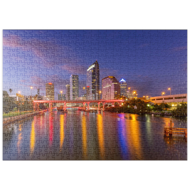 Darstellung des Puzzle Motivs puzzleplate Tampa Skyline – Night Reflections on Hillsborough River 500 Puzzle