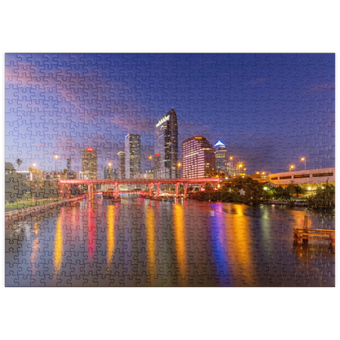 Darstellung des Puzzle Motivs Skyline von Tampa – Nachtreflexionen auf dem Hillsborough River puzzleplate Tampa Skyline – Night Reflections on Hillsborough River 500 Puzzle