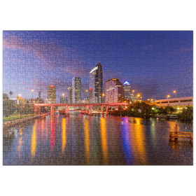 Darstellung des Puzzle Motivs Skyline von Tampa – Nachtreflexionen auf dem Hillsborough River - Puzzleteile: 500