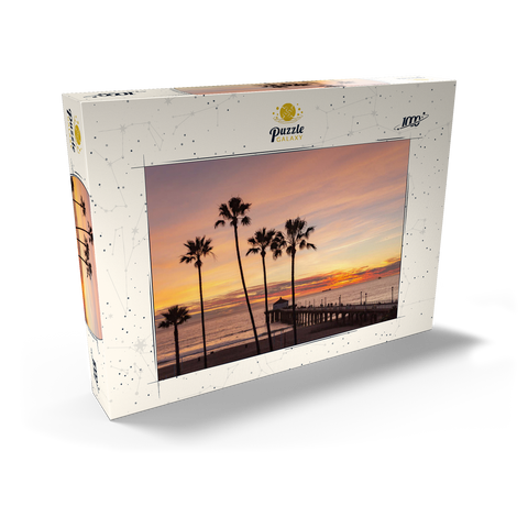 Darstellung des Puzzle Motivs Manhattan Beach Pier – Sonnenuntergang mit Palmen-Silhouetten Manhattan Beach Pier – Sunset with Silhouetted Palms 1000 Puzzle Schachtel Ansicht2