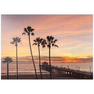 Darstellung des Puzzle Motivs puzzleplate Manhattan Beach Pier – Sunset with Silhouetted Palms 1000 Puzzle