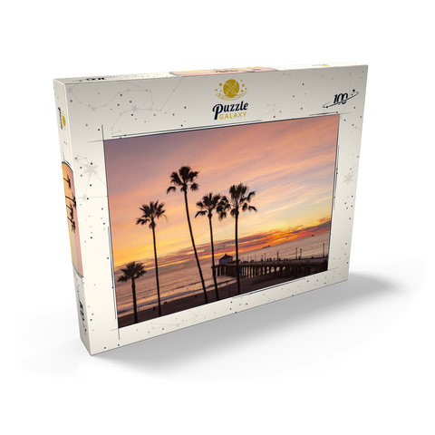 Darstellung des Puzzle Motivs Manhattan Beach Pier – Sonnenuntergang mit Palmen-Silhouetten Manhattan Beach Pier – Sunset with Silhouetted Palms 100 Puzzle Schachtel Ansicht2