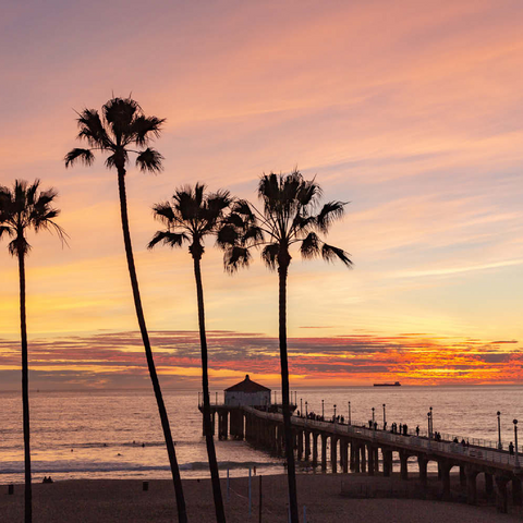 Darstellung des Puzzle Motivs Manhattan Beach Pier – Sonnenuntergang mit Palmen-Silhouetten Manhattan Beach Pier – Sunset with Silhouetted Palms 100 Puzzle 3D Modell