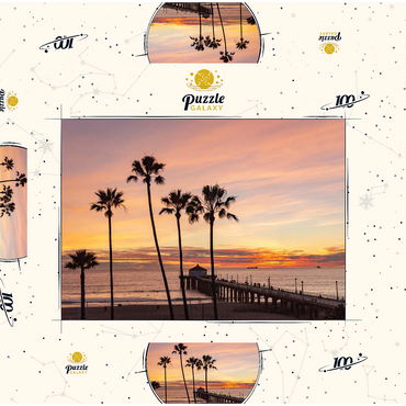 Darstellung des Puzzle Motivs Manhattan Beach Pier – Sunset with Silhouetted Palms 100 Puzzle Schachtel 3D Modell