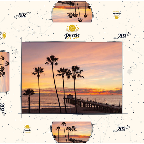 Darstellung des Puzzle Motivs Manhattan Beach Pier – Sonnenuntergang mit Palmen-Silhouetten Manhattan Beach Pier – Sunset with Silhouetted Palms 200 Puzzle Schachtel 3D Modell