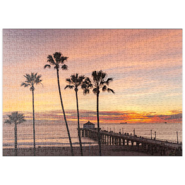 Darstellung des Puzzle Motivs puzzleplate Manhattan Beach Pier – Sunset with Silhouetted Palms 500 Puzzle