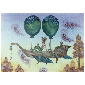 Darstellung des Puzzle Motivs Dreaming On Aquamarine Tides Mermaid - Amy Brown - Puzzleteile: 1000