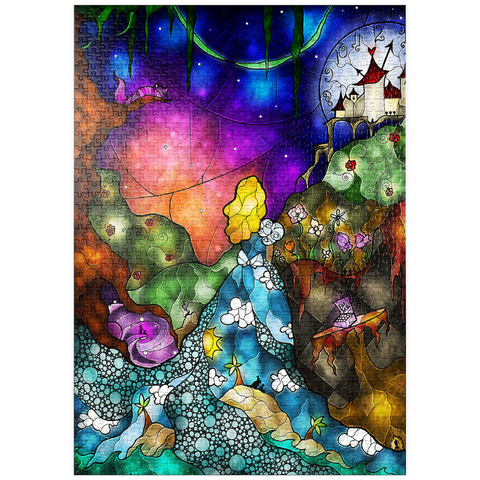 Darstellung des Puzzle Motivs Auf ins Wunderland aus Buntglas - Mandie Manzano puzzleplate Off to Wonderland Stained Glass 1000 Puzzle
