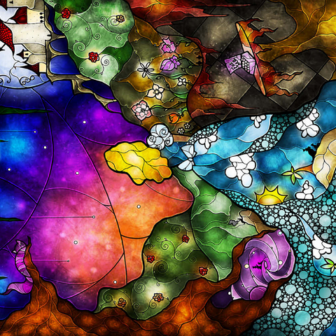 Darstellung des Puzzle Motivs Auf ins Wunderland aus Buntglas - Mandie Manzano Off to Wonderland Stained Glass 500 Puzzle 3D Modell