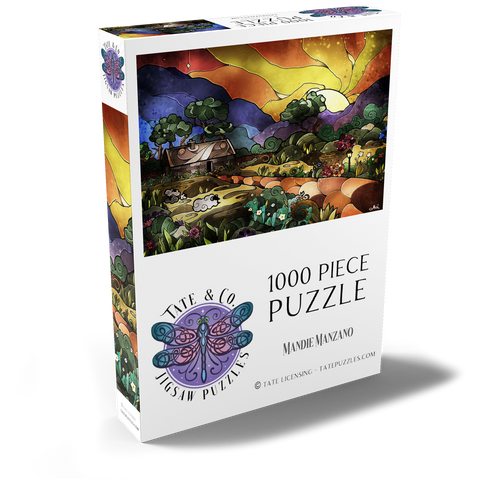 Darstellung des Puzzle Motivs Die Hirtenschaukel aus Buntglas - Mandie Manzano The Shepherds Cottage Stained Glass 1000 Puzzle Schachtel Ansicht2