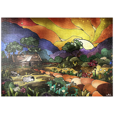 Darstellung des Puzzle Motivs puzzleplate The Shepherds Cottage Stained Glass 1000 Puzzle