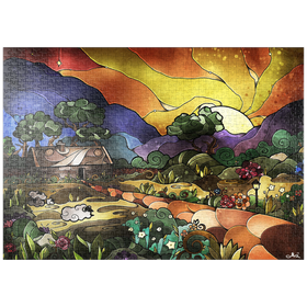 Darstellung des Puzzle Motivs Die Hirtenschaukel aus Buntglas - Mandie Manzano - Puzzleteile: 1000