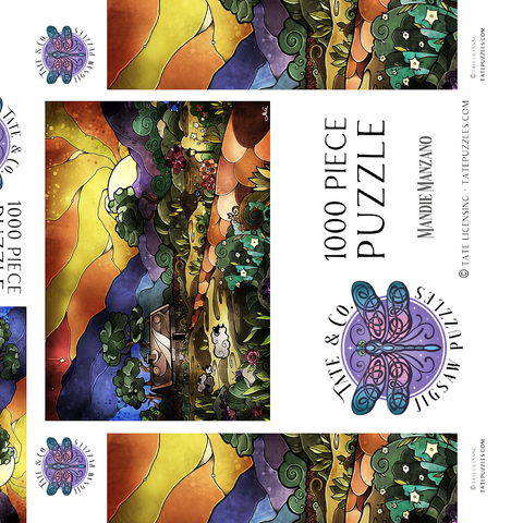 Darstellung des Puzzle Motivs Die Hirtenschaukel aus Buntglas - Mandie Manzano The Shepherds Cottage Stained Glass 1000 Puzzle Schachtel 3D Modell