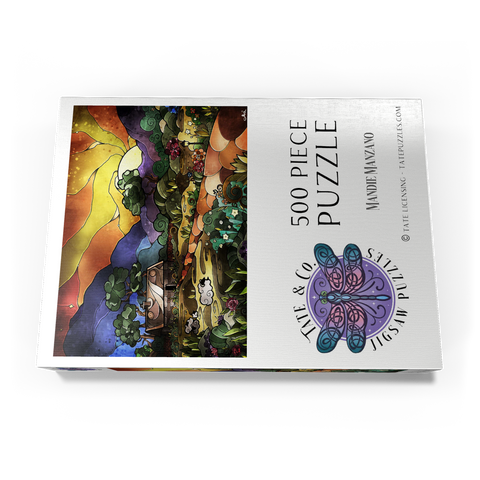 Darstellung des Puzzle Motivs Die Hirtenschaukel aus Buntglas - Mandie Manzano The Shepherds Cottage Stained Glass 500 Puzzle Schachtel Ansicht3