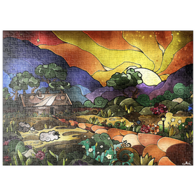Darstellung des Puzzle-Motivs Die Hirtenschaukel aus Buntglas - Mandie Manzano – Puzzleteile: 500