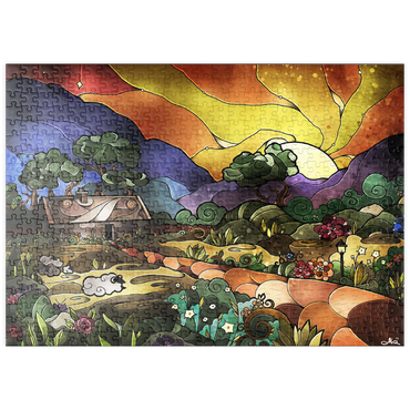 Darstellung des Puzzle Motivs puzzleplate The Shepherds Cottage Stained Glass 500 Puzzle