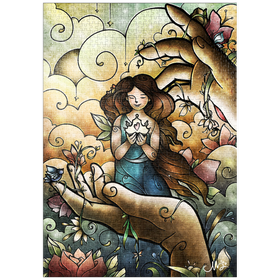 Darstellung des Puzzle Motivs Wer du sagst, dass ich bin – Buntglasfenster - Mandie Manzano - Puzzleteile: 1000