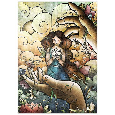 Darstellung des Puzzle Motivs Wer du sagst, dass ich bin – Buntglasfenster - Mandie Manzano puzzleplate Who You Say I Am Stained Glass 500 Puzzle