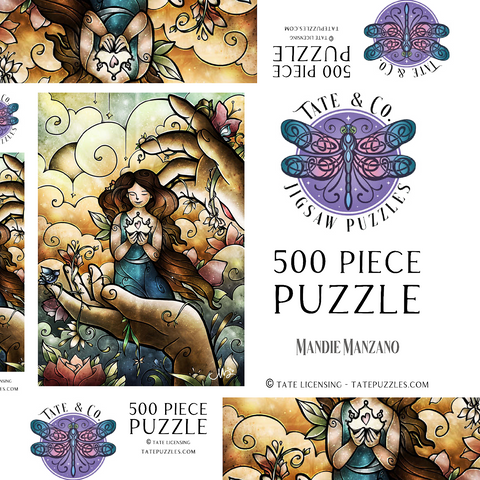 Darstellung des Puzzle Motivs Wer du sagst, dass ich bin – Buntglasfenster - Mandie Manzano Who You Say I Am Stained Glass 500 Puzzle Schachtel 3D Modell