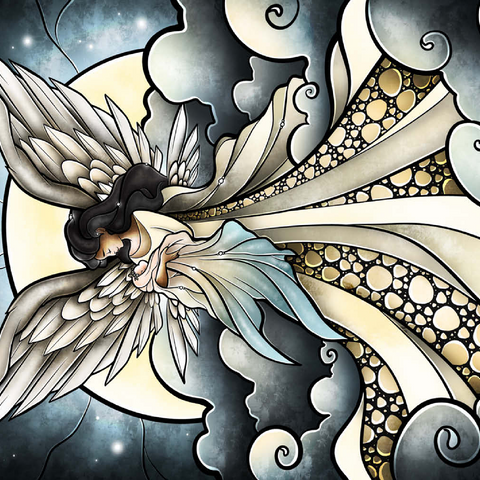 Darstellung des Puzzle Motivs Kind des Himmels Buntglasfenster - Mandie Manzano Child of Heaven Stained Glass 500 Puzzle 3D Modell