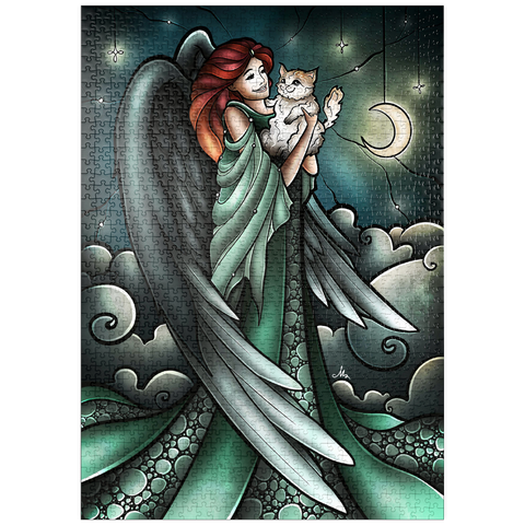 Darstellung des Puzzle Motivs Alle Katzen kommen in den Himmel – Buntglasfenster - Mandie Manzano puzzleplate All Cats Do Go to Heaven Stained Glass 1000 Puzzle