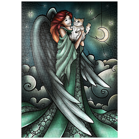 Darstellung des Puzzle Motivs Alle Katzen kommen in den Himmel – Buntglasfenster - Mandie Manzano - Puzzleteile: 1000