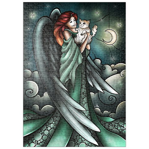 Darstellung des Puzzle Motivs Alle Katzen kommen in den Himmel – Buntglasfenster - Mandie Manzano puzzleplate All Cats Do Go to Heaven Stained Glass 500 Puzzle