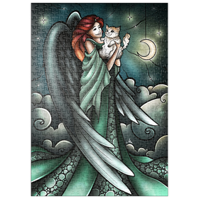 Darstellung des Puzzle Motivs Alle Katzen kommen in den Himmel – Buntglasfenster - Mandie Manzano - Puzzleteile: 500