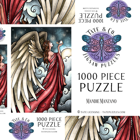 Darstellung des Puzzle Motivs Alle Guineas kommen in den Himmel – Buntglas - Mandie Manzano All Guineas Go to Heaven Stained Glass 1000 Puzzle Schachtel 3D Modell