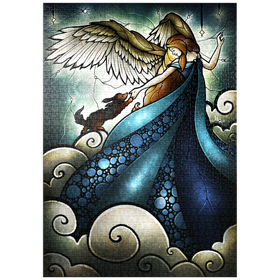 Darstellung des Puzzle Motivs Alle Hunde kommen in den Himmel – Buntglasfenster - Mandie Manzano - Puzzleteile: 1000