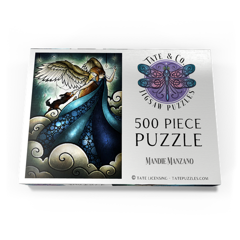 Darstellung des Puzzle Motivs Alle Hunde kommen in den Himmel – Buntglasfenster - Mandie Manzano All Dogs Do Go To Heaven Stained Glass 500 Puzzle Schachtel Ansicht3