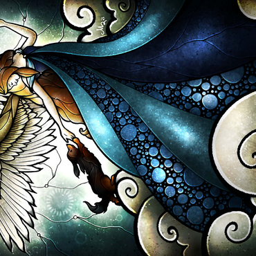 Darstellung des Puzzle Motivs All Dogs Do Go To Heaven Stained Glass 500 Puzzle 3D Modell