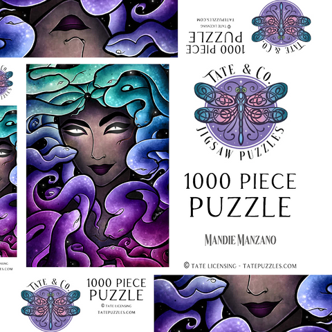 Darstellung des Puzzle Motivs Medusa-Buntglasfenster - Mandie Manzano Medusa Stained Glass 1000 Puzzle Schachtel 3D Modell