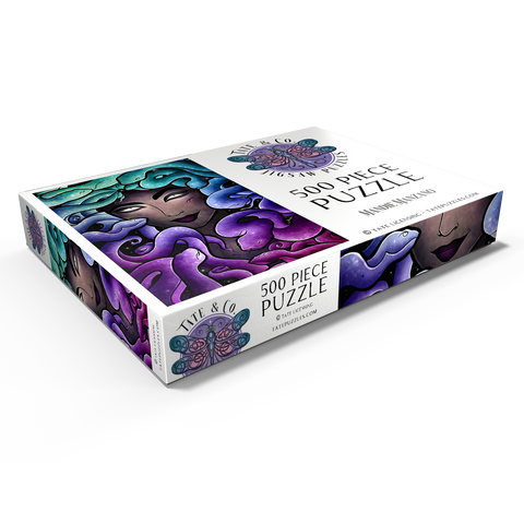 Darstellung des Puzzle Motivs Medusa-Buntglasfenster - Mandie Manzano Medusa Stained Glass 500 Puzzle Schachtel Ansicht1