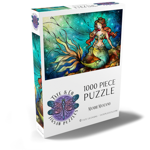 Darstellung des Puzzle Motivs Die ruhige Sirene – Buntglasfenster - Mandie Manzano The Serene Siren Stained Glass 1000 Puzzle Schachtel Ansicht2