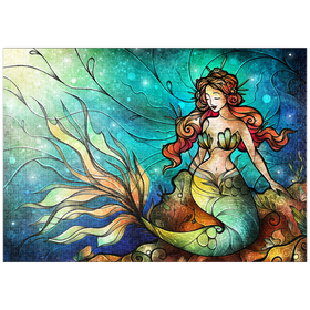 Darstellung des Puzzle-Motivs Die ruhige Sirene – Buntglasfenster - Mandie Manzano – Puzzleteile: 1000