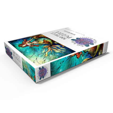 Darstellung des Puzzle Motivs Die ruhige Sirene – Buntglasfenster - Mandie Manzano The Serene Siren Stained Glass 500 Puzzle Schachtel Ansicht1