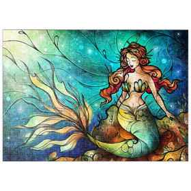 Darstellung des Puzzle-Motivs Die ruhige Sirene – Buntglasfenster - Mandie Manzano – Puzzleteile: 500