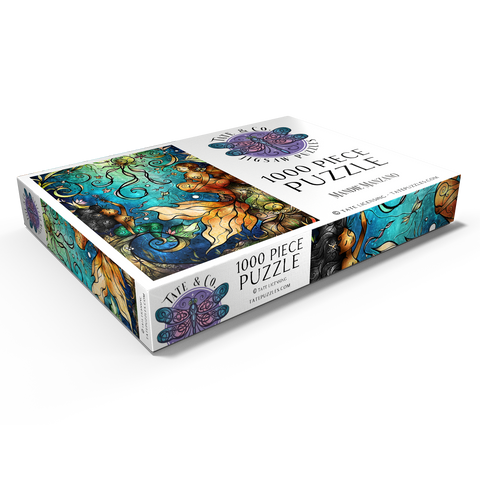 Darstellung des Puzzle Motivs Freunde unter dem Meer – Buntglasfenster - Mandie Manzano Friends Under the Sea Stained Glass 1000 Puzzle Schachtel Ansicht1