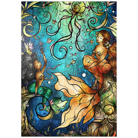 Darstellung des Puzzle-Motivs Freunde unter dem Meer – Buntglasfenster - Mandie Manzano – Puzzleteile: 1000