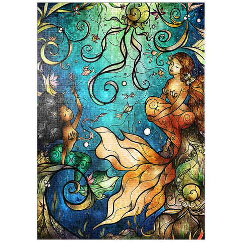 Darstellung des Puzzle Motivs Freunde unter dem Meer – Buntglasfenster - Mandie Manzano puzzleplate Friends Under the Sea Stained Glass 1000 Puzzle